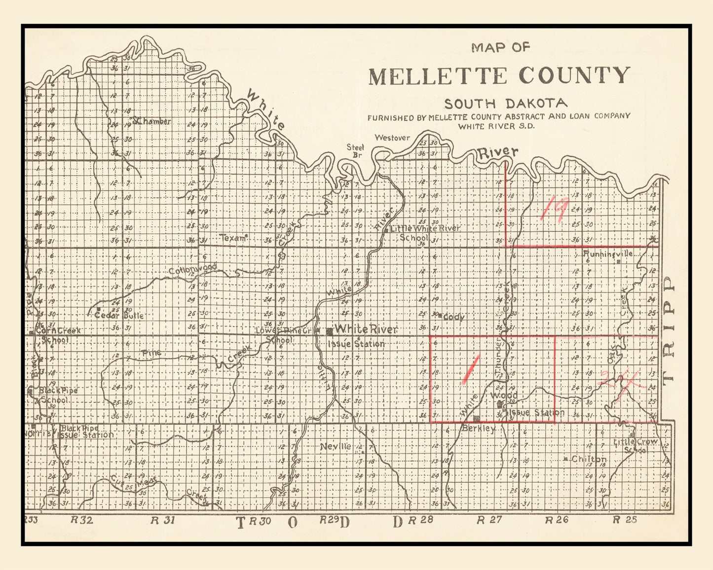 Vintage Map of Mellette County, South Dakota, 1900