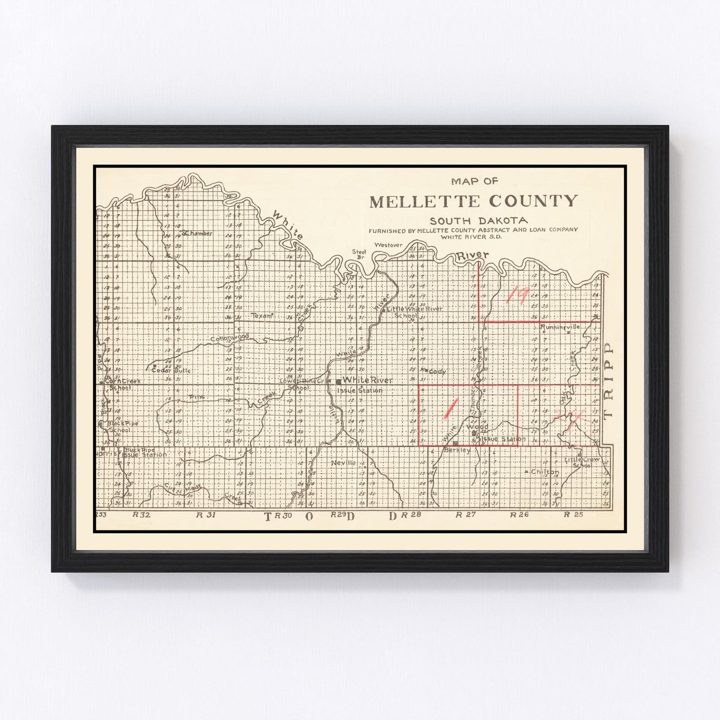 Vintage map of Mellette County, South Dakota, 1900