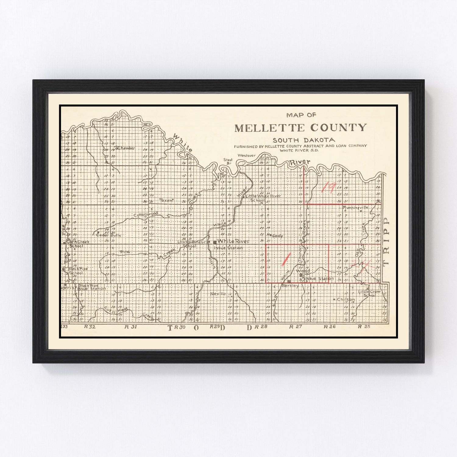 Vintage map of Mellette County, South Dakota, 1900