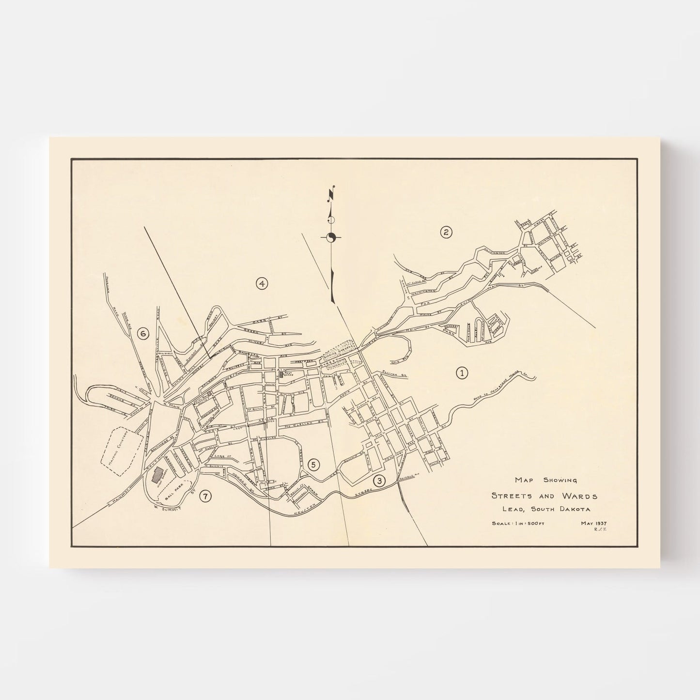 Vintage Map of Lead, South Dakota, 1937
