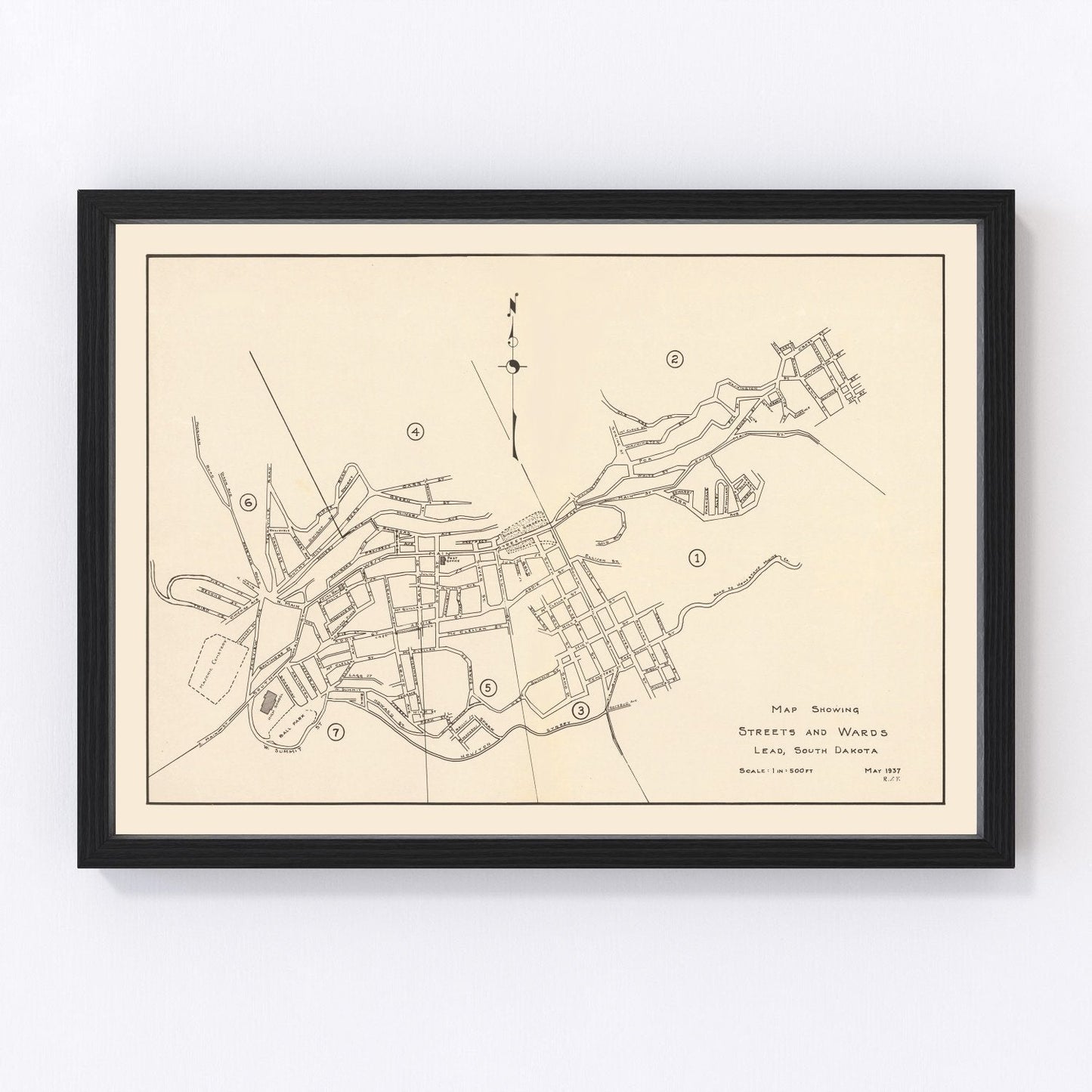 Vintage map of Lead, South Dakota, 1937