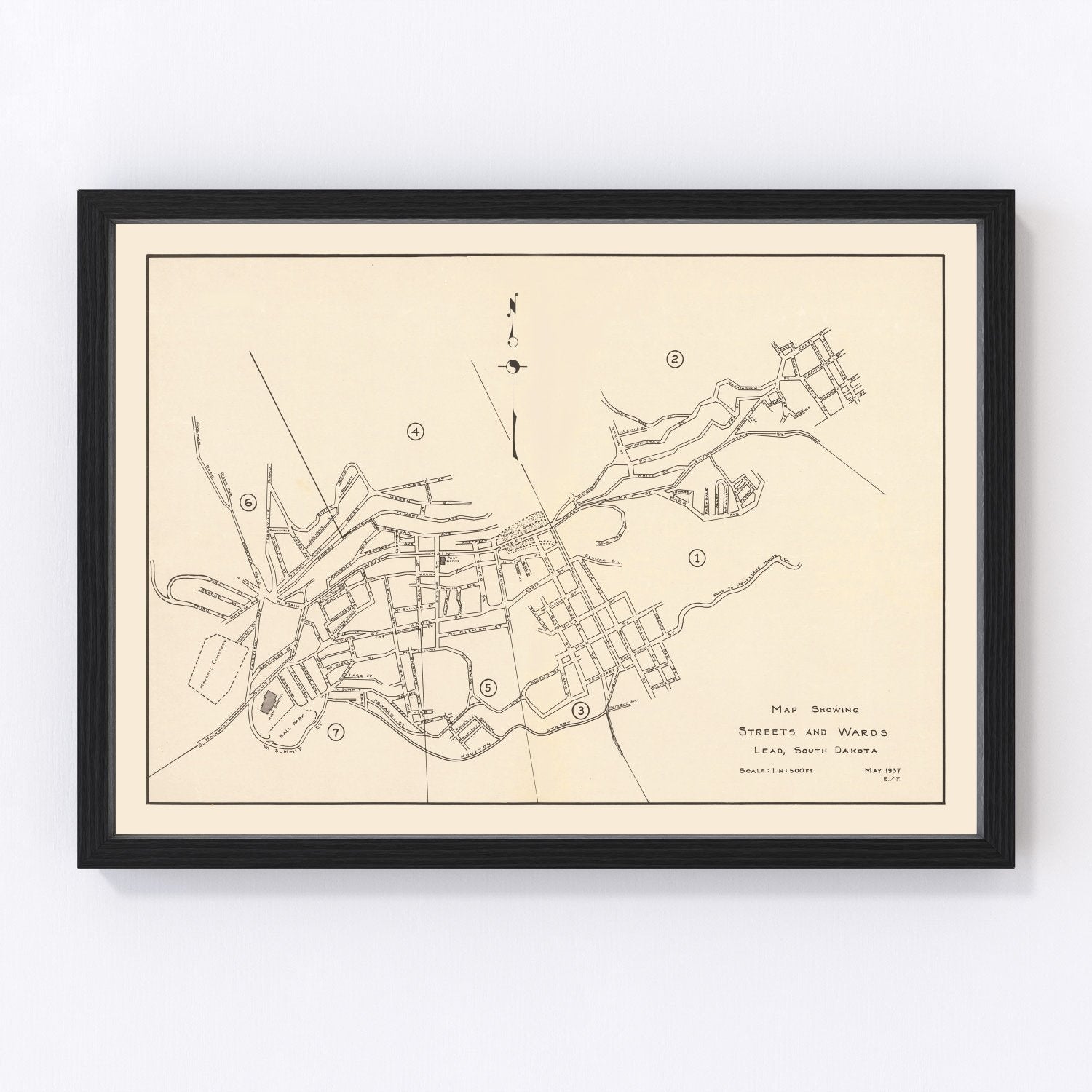 Vintage map of Lead, South Dakota, 1937