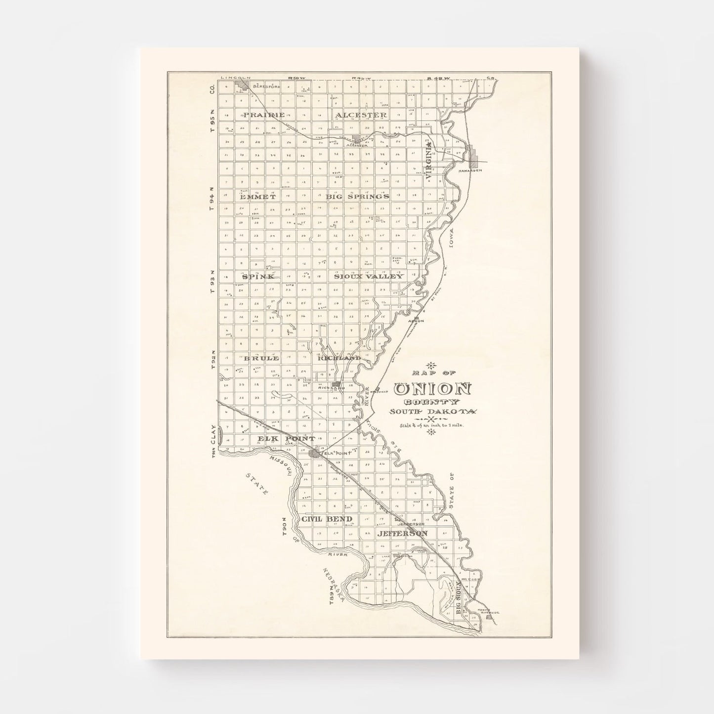 Vintage Map of Union County, South Dakota, 1900