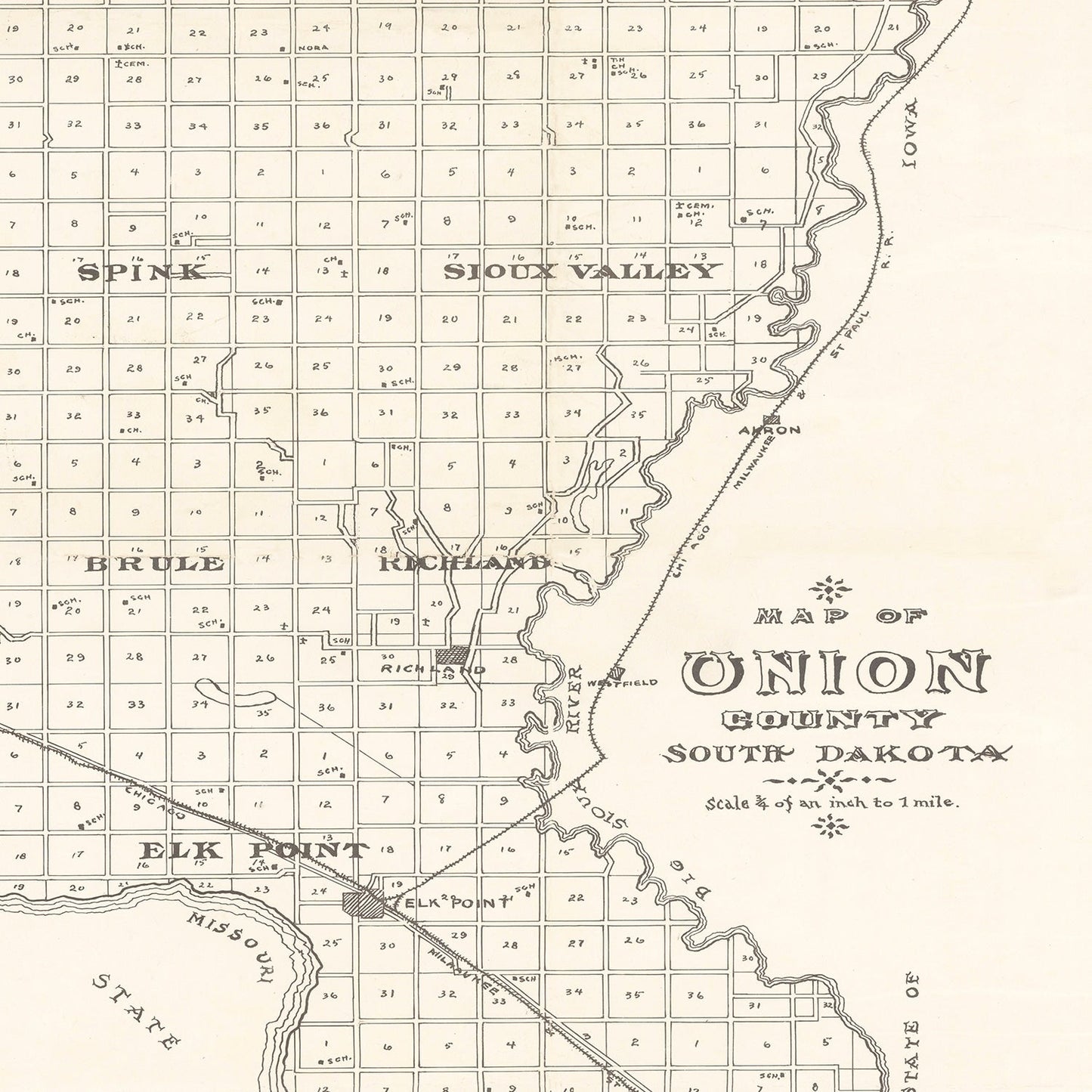 Vintage Map of Union County, South Dakota, 1900