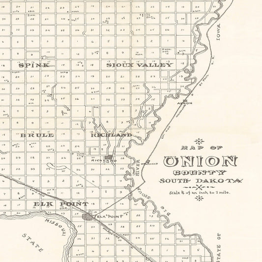Vintage Map of Union County, South Dakota, 1900