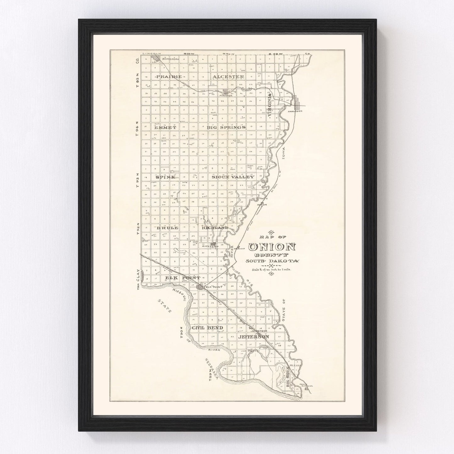 Vintage map of Union County, South Dakota, 1900