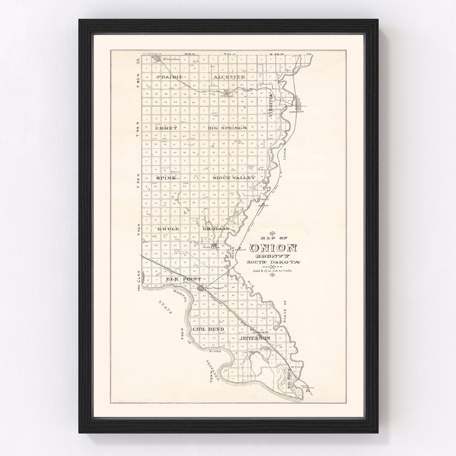 Vintage map of Union County, South Dakota, 1900