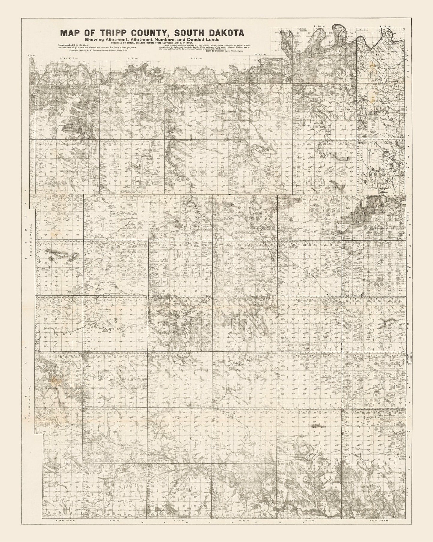 Vintage Map of Tripp County, South Dakota, 1908