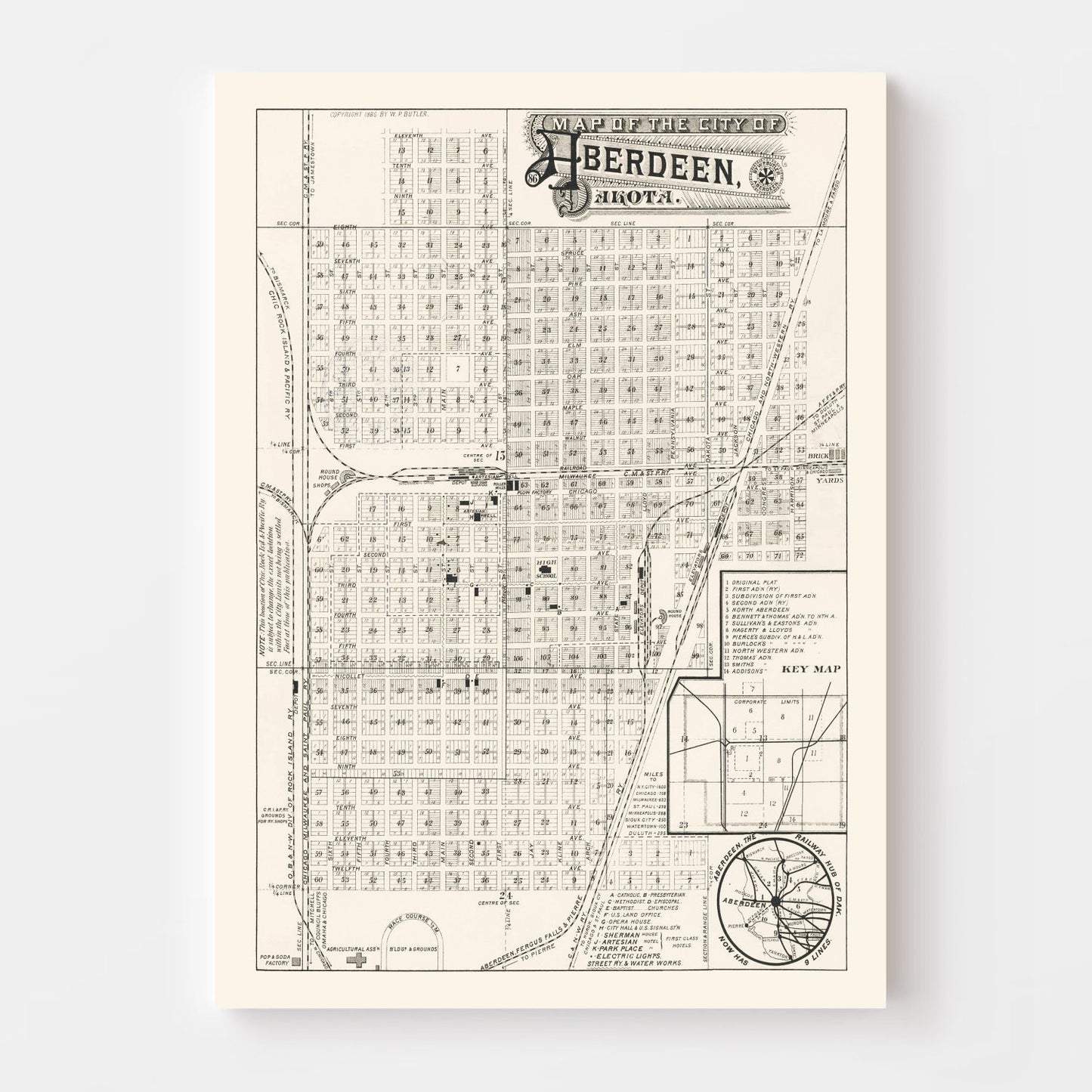 Vintage Map of Aberdeen, South Dakota, 1886