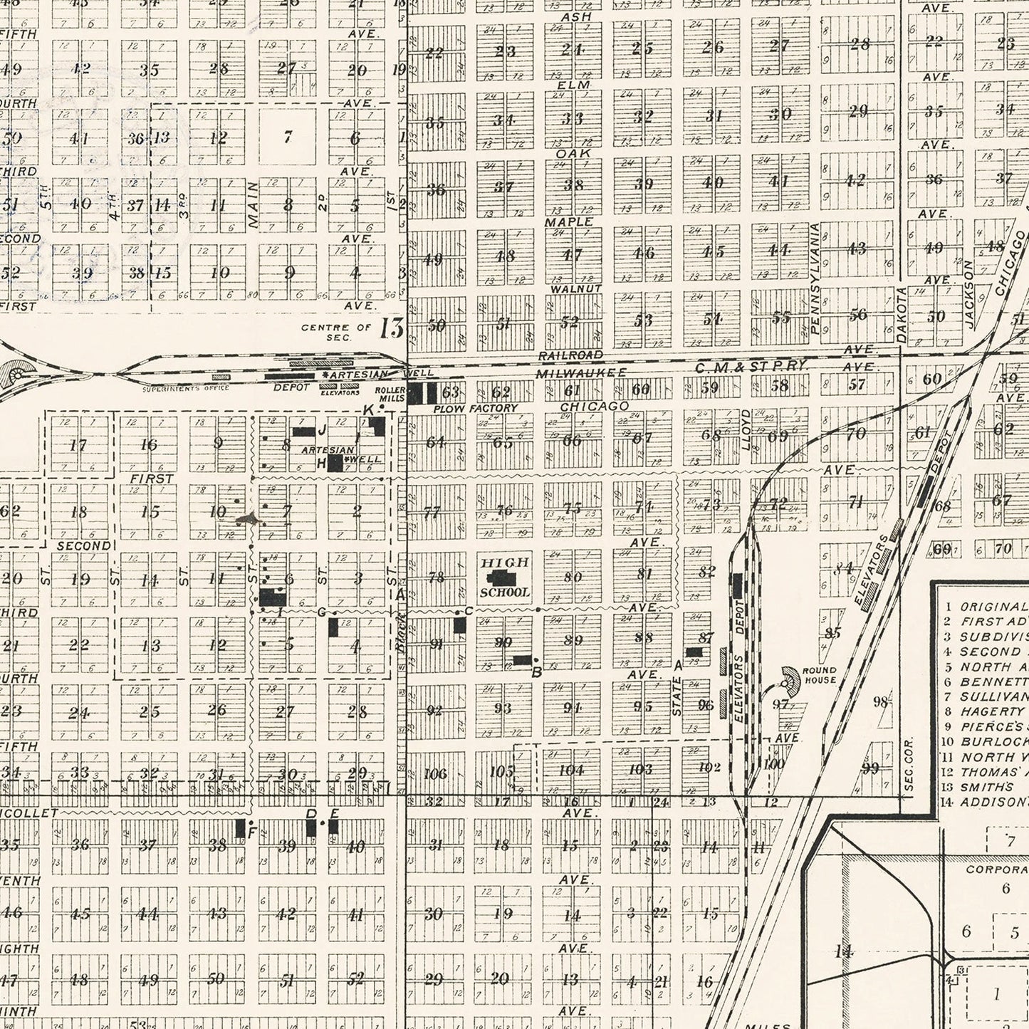 Vintage Map of Aberdeen, South Dakota, 1886