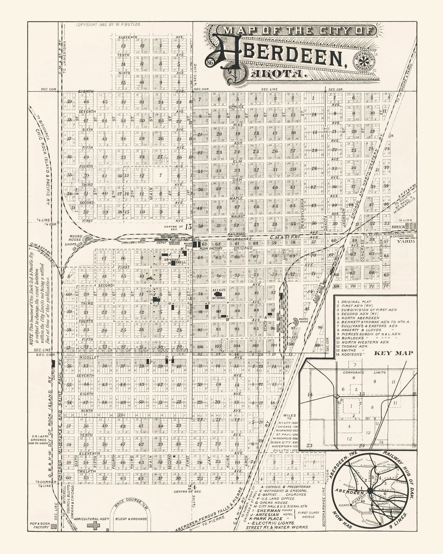 Vintage Map of Aberdeen, South Dakota, 1886