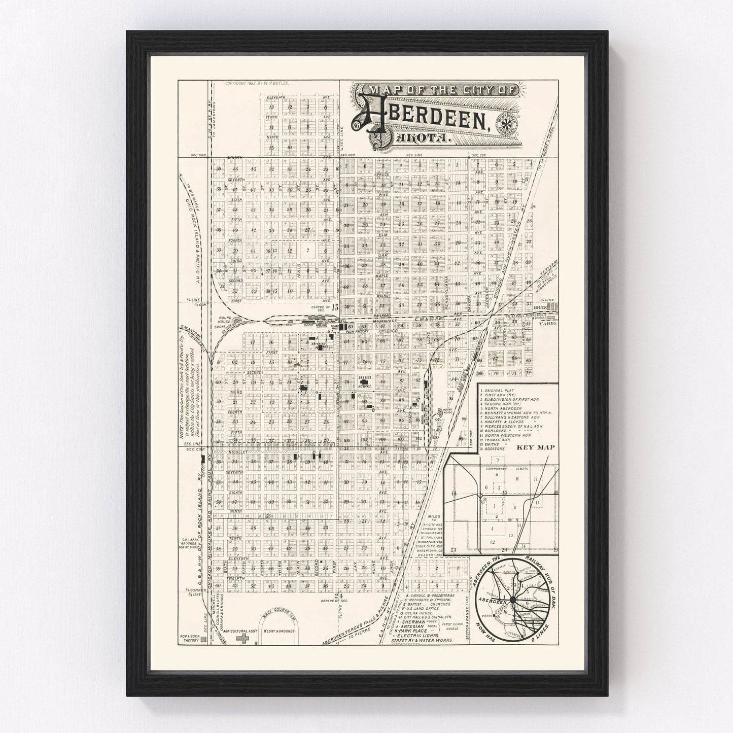 Vintage map of Aberdeen, South Dakota, 1886 - restored Brown County frontier era map