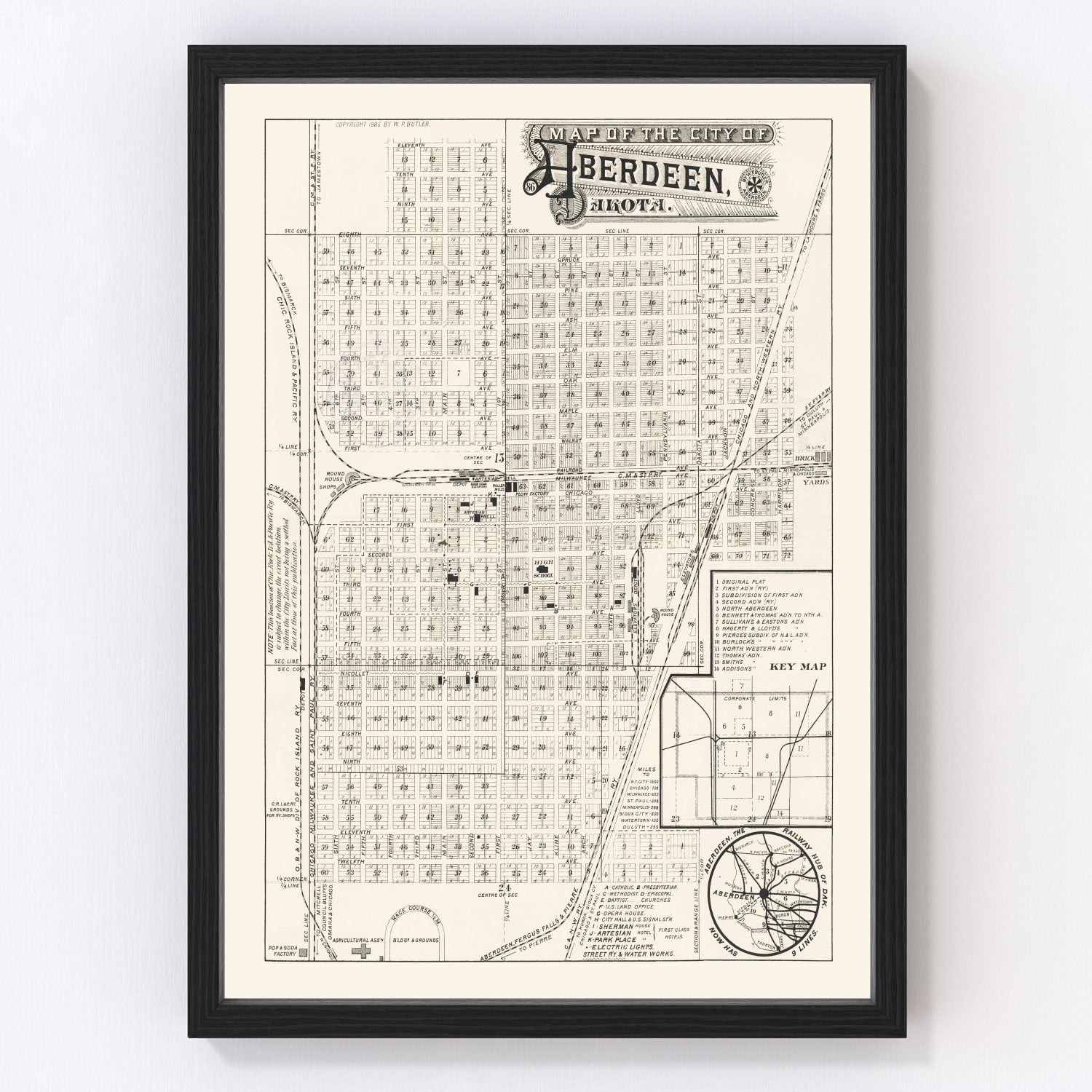 Vintage map of Aberdeen, South Dakota, 1886 - restored Brown County frontier era map