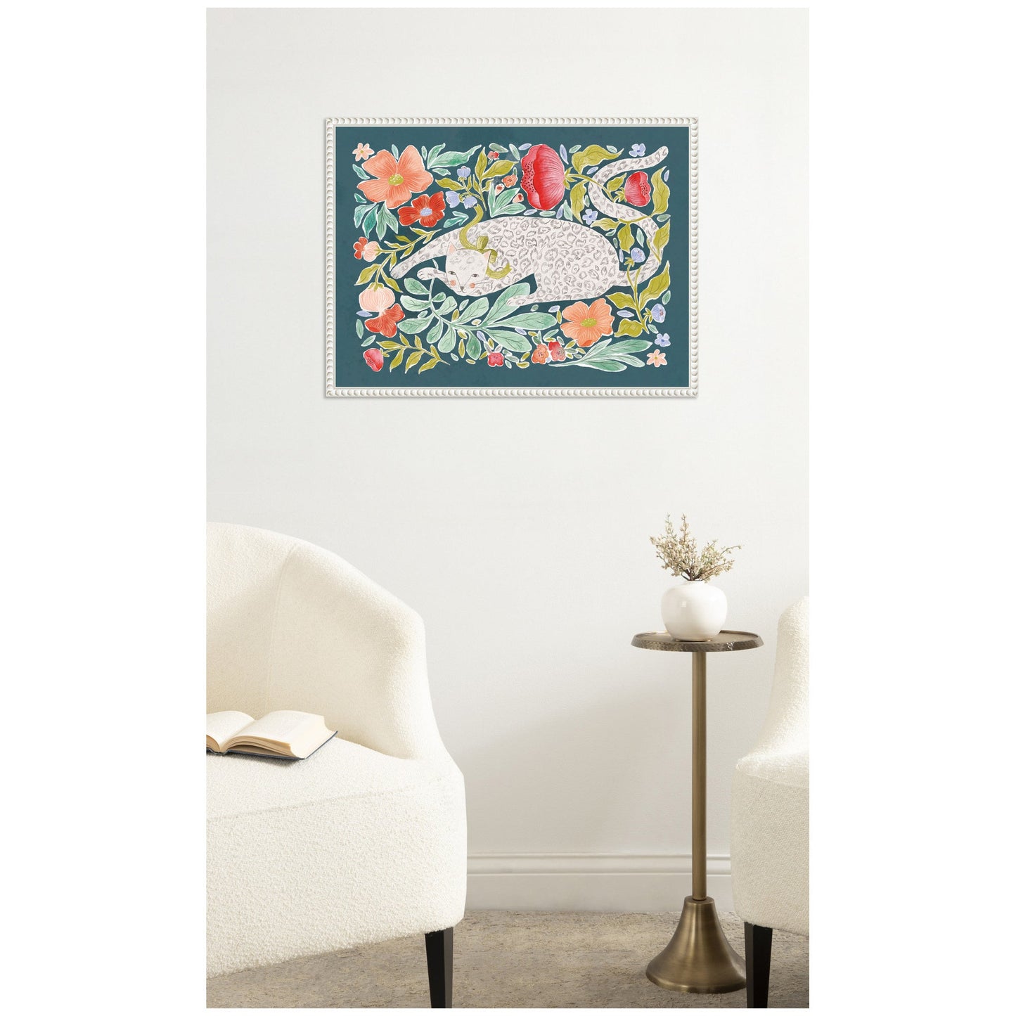 Floral Cat Framed Canvas Wall Art