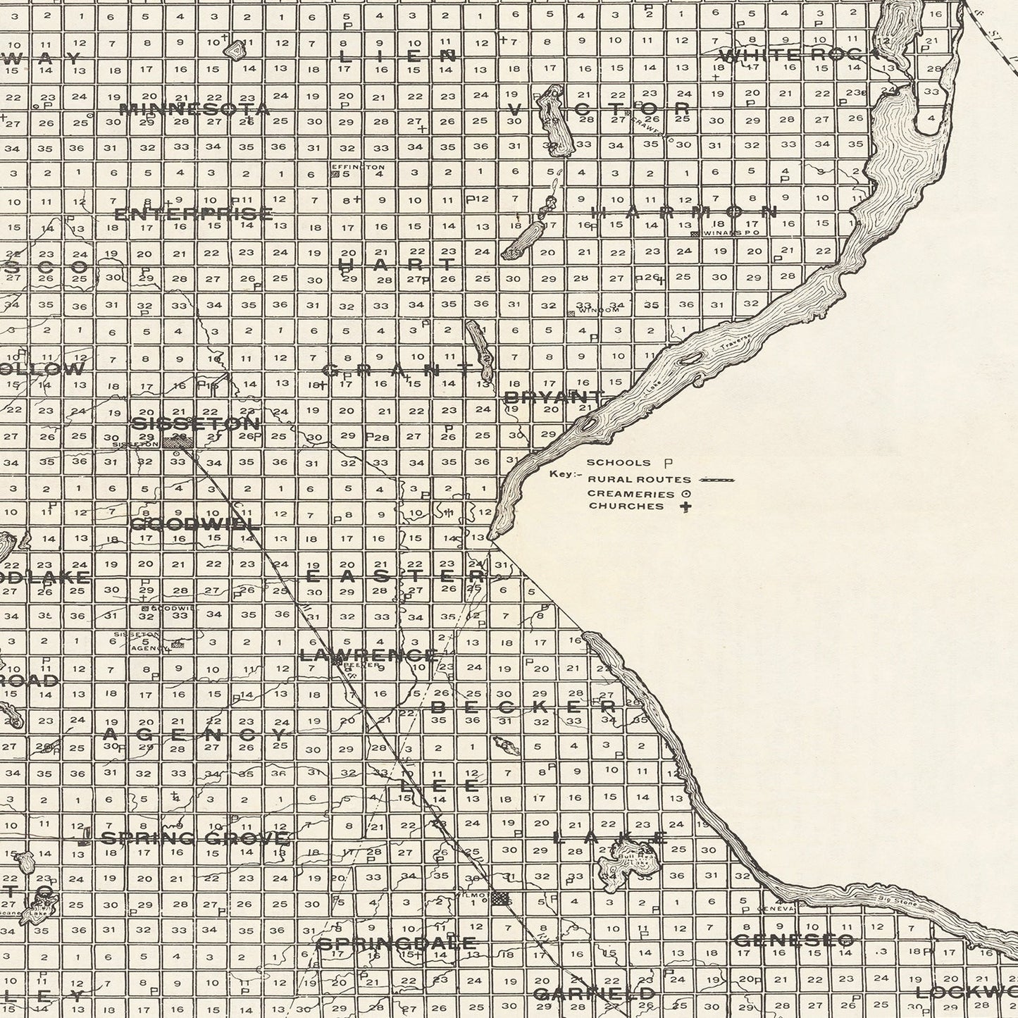 Vintage Map of Roberts County, South Dakota, 1907