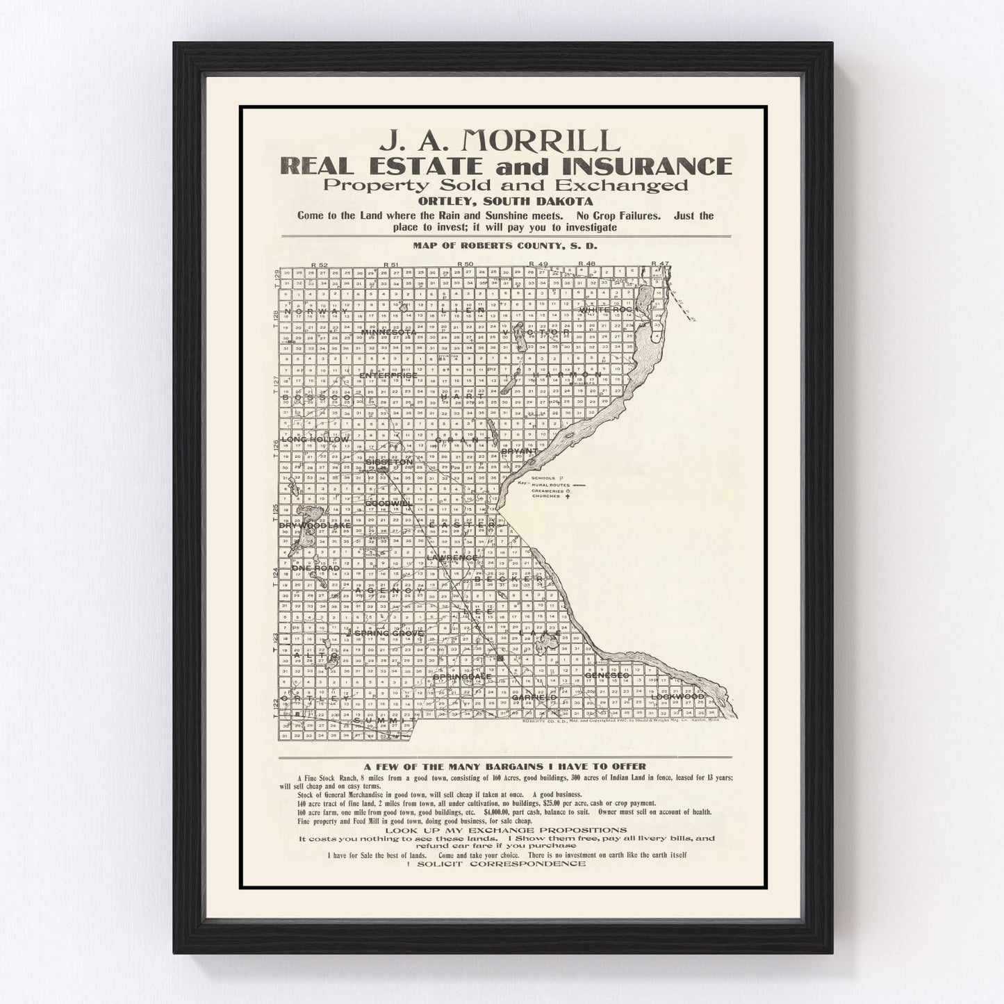 Vintage map of Roberts County, South Dakota, 1907
