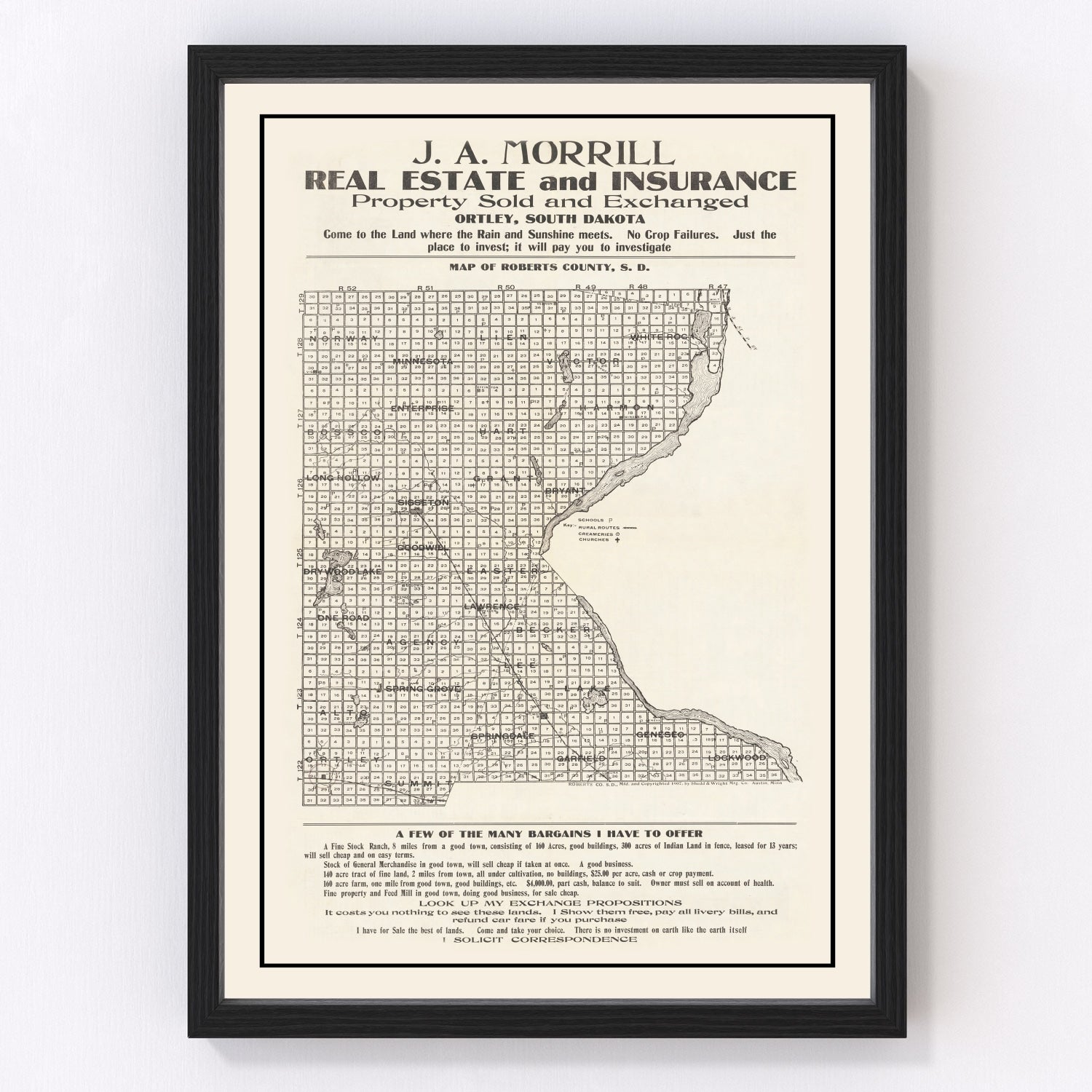 Vintage map of Roberts County, South Dakota, 1907