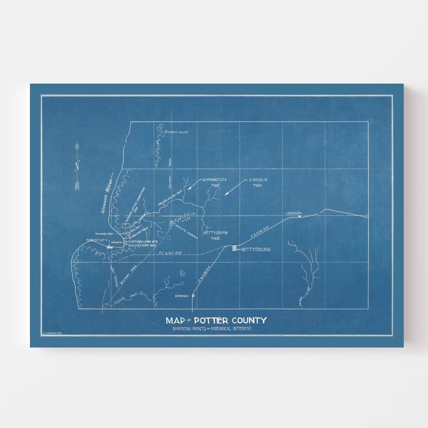 Vintage Map of Potter County, South Dakota, 1894