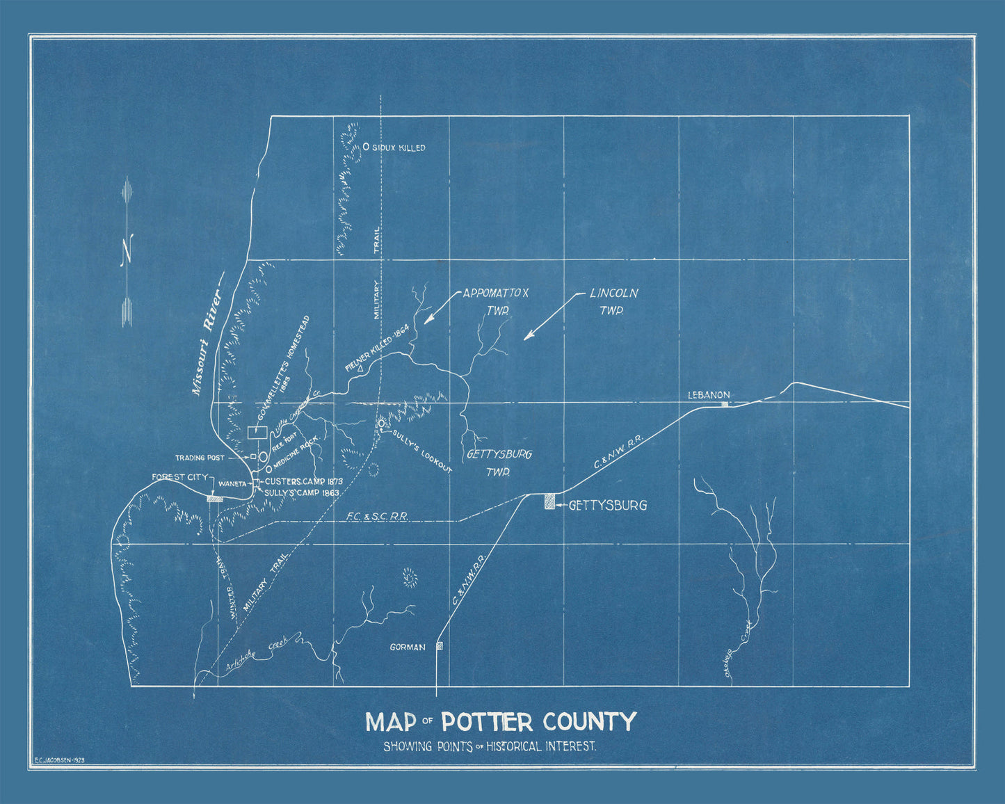 Vintage Map of Potter County, South Dakota, 1894
