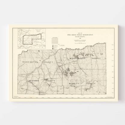 Vintage Pine Ridge Indian Reservation Map, 1914