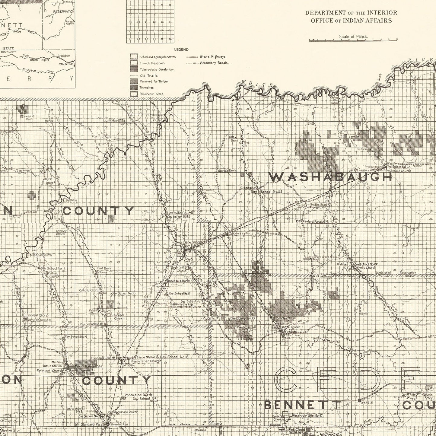 Vintage Pine Ridge Indian Reservation Map, 1914
