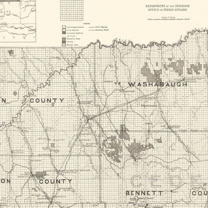 Vintage Pine Ridge Indian Reservation Map, 1914