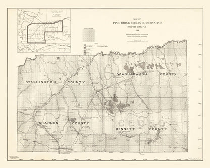 Vintage Pine Ridge Indian Reservation Map, 1914