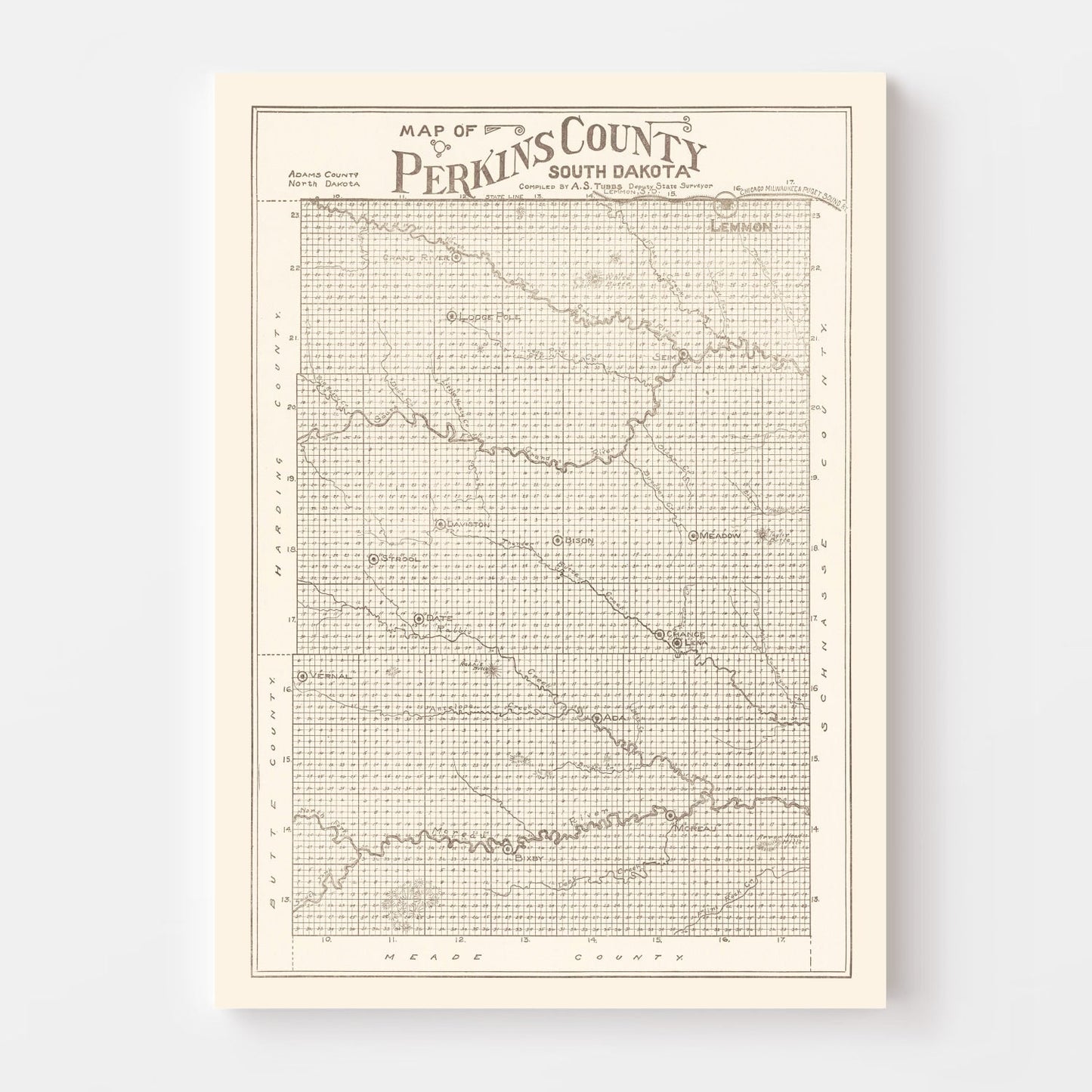 Vintage Map of Perkins County, South Dakota, 1919