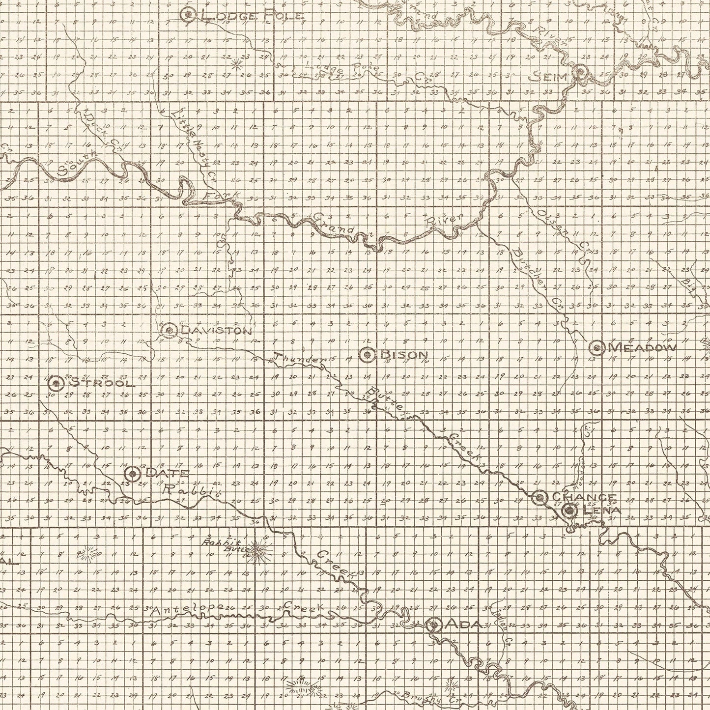 Vintage Map of Perkins County, South Dakota, 1919