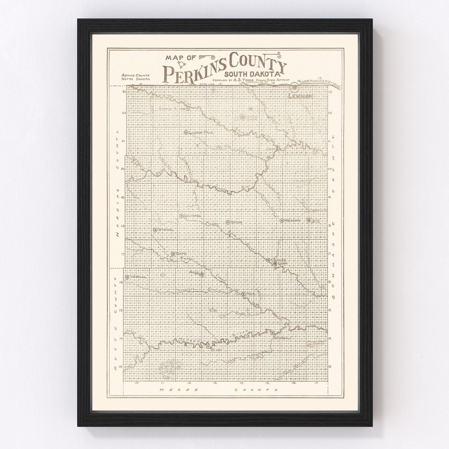 vintage map of Perkins County, South Dakota, 1919