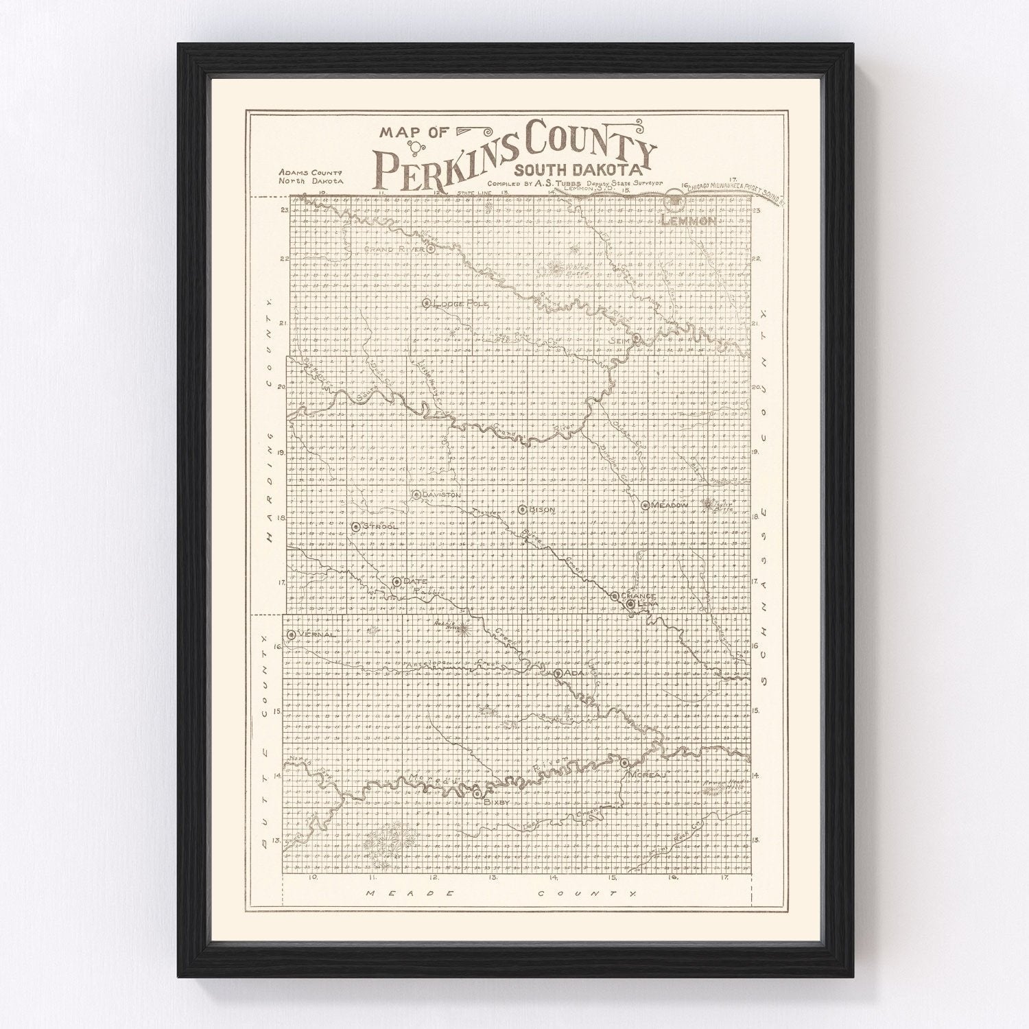 vintage map of Perkins County, South Dakota, 1919