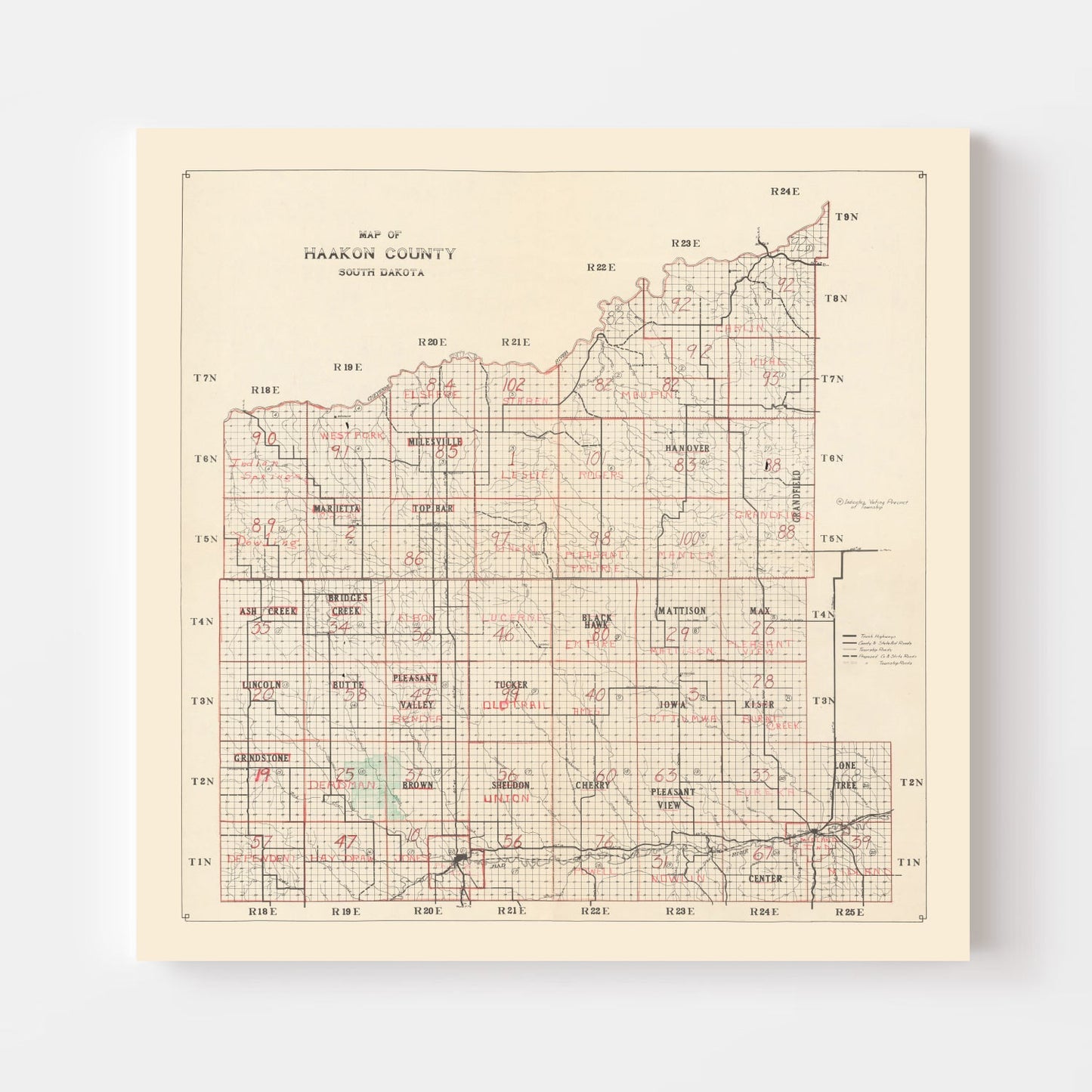 Vintage Map of Haakon County, South Dakota, 1900