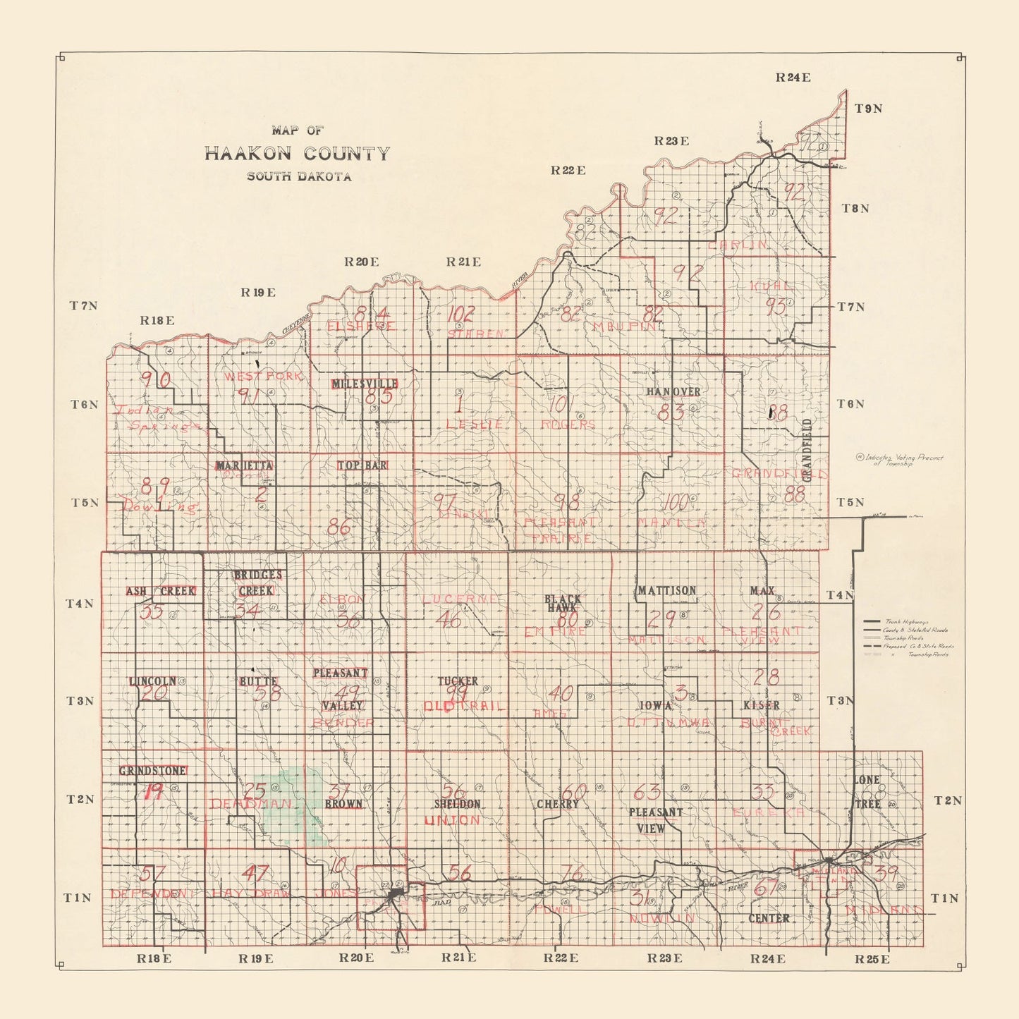 Vintage Map of Haakon County, South Dakota, 1900