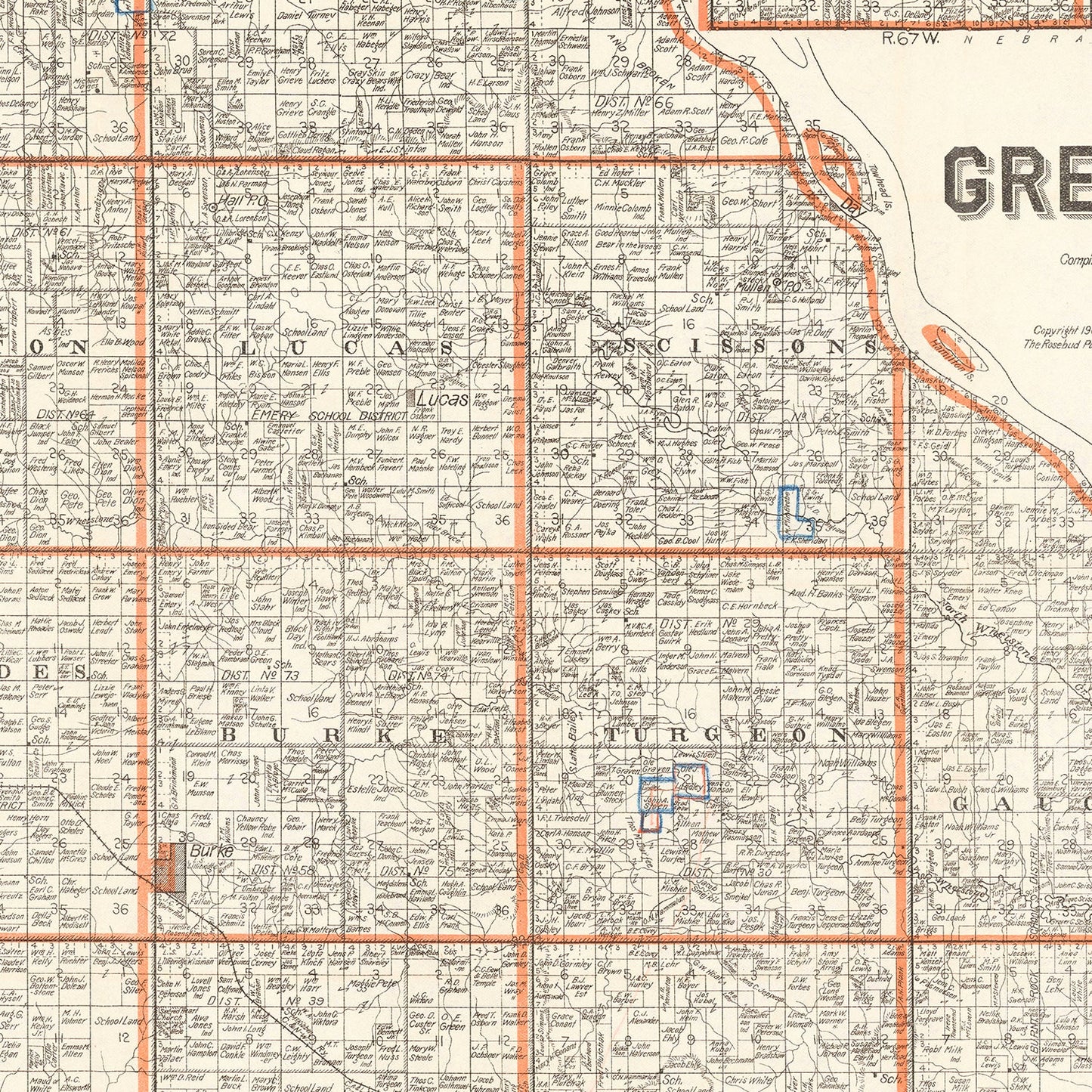 Vintage Map of Gregory County, South Dakota, 1909