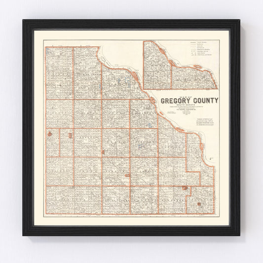 vintage map of Gregory County, South Dakota, 1909