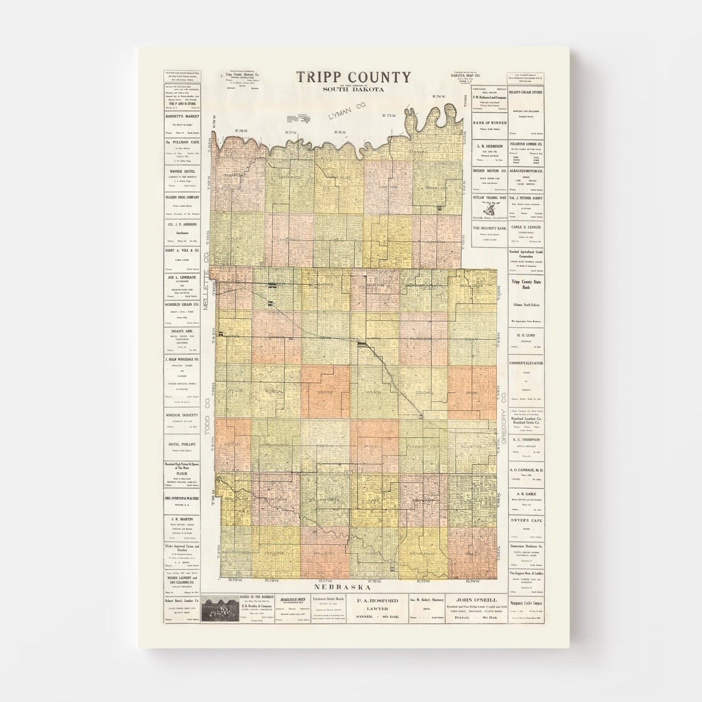 Vintage Map of Tripp County, South Dakota, 1930