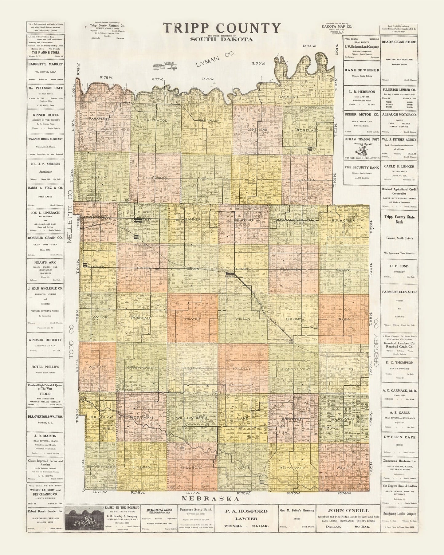 Vintage Map of Tripp County, South Dakota, 1930