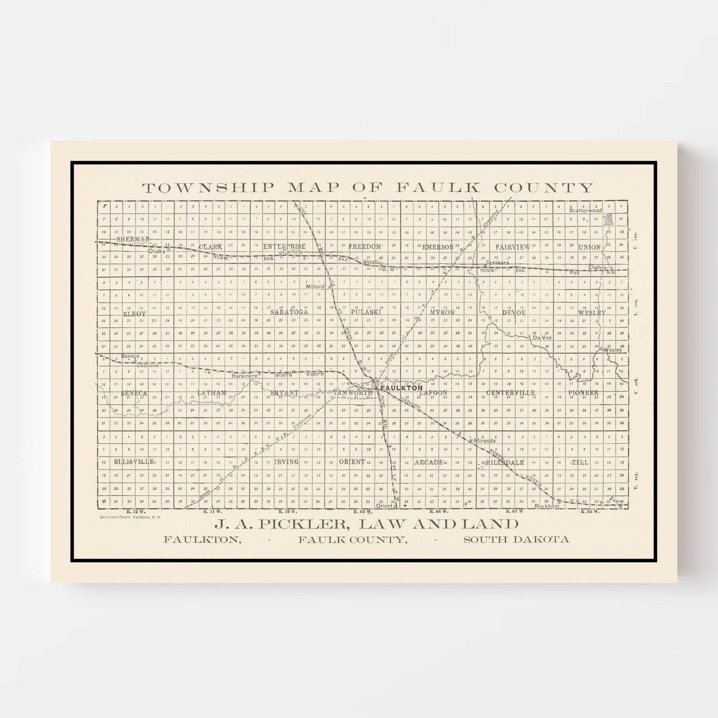 Vintage Map of Faulk County, SD, 1900 - Faulkton, Cresbard