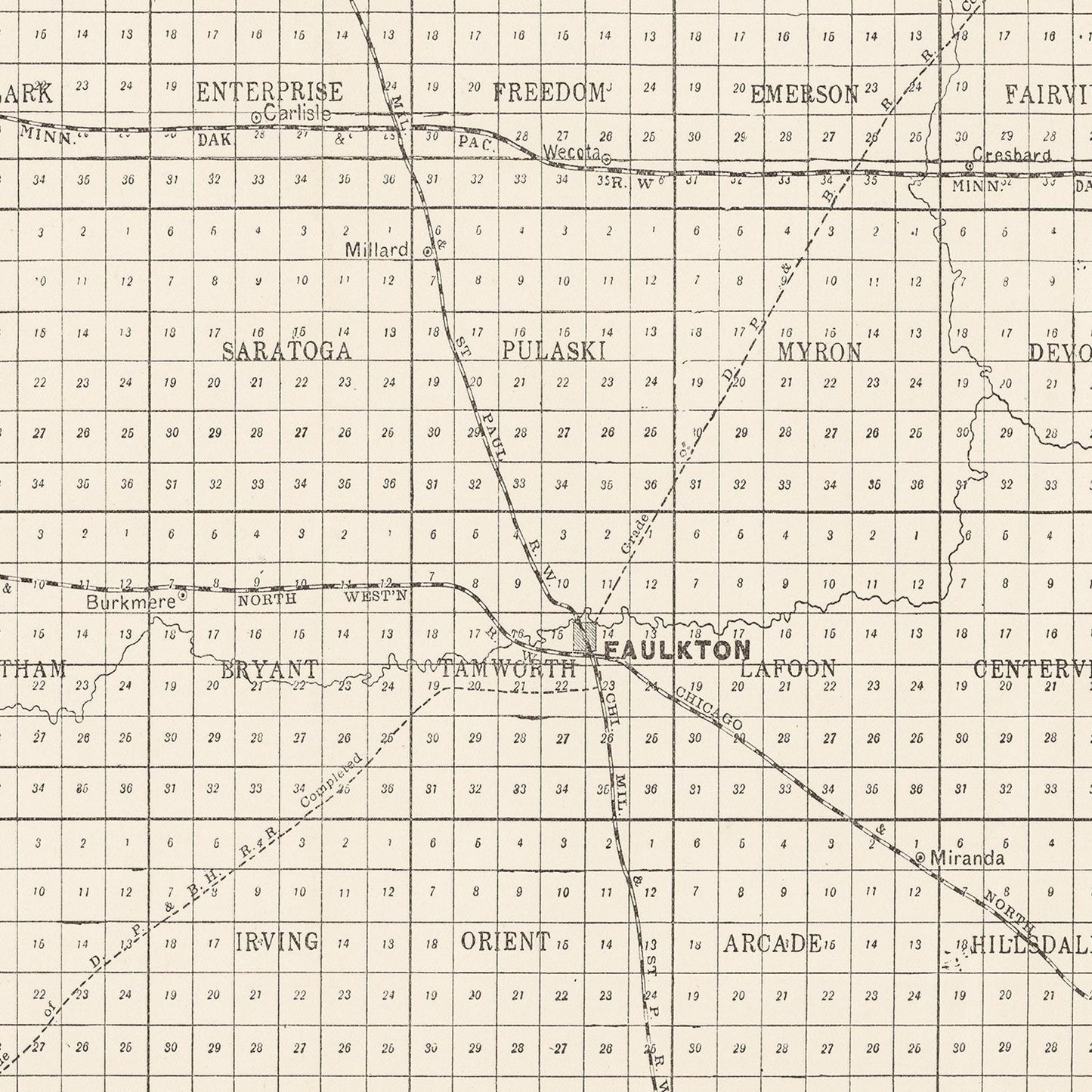 Vintage Map of Faulk County, SD, 1900 - Faulkton, Cresbard