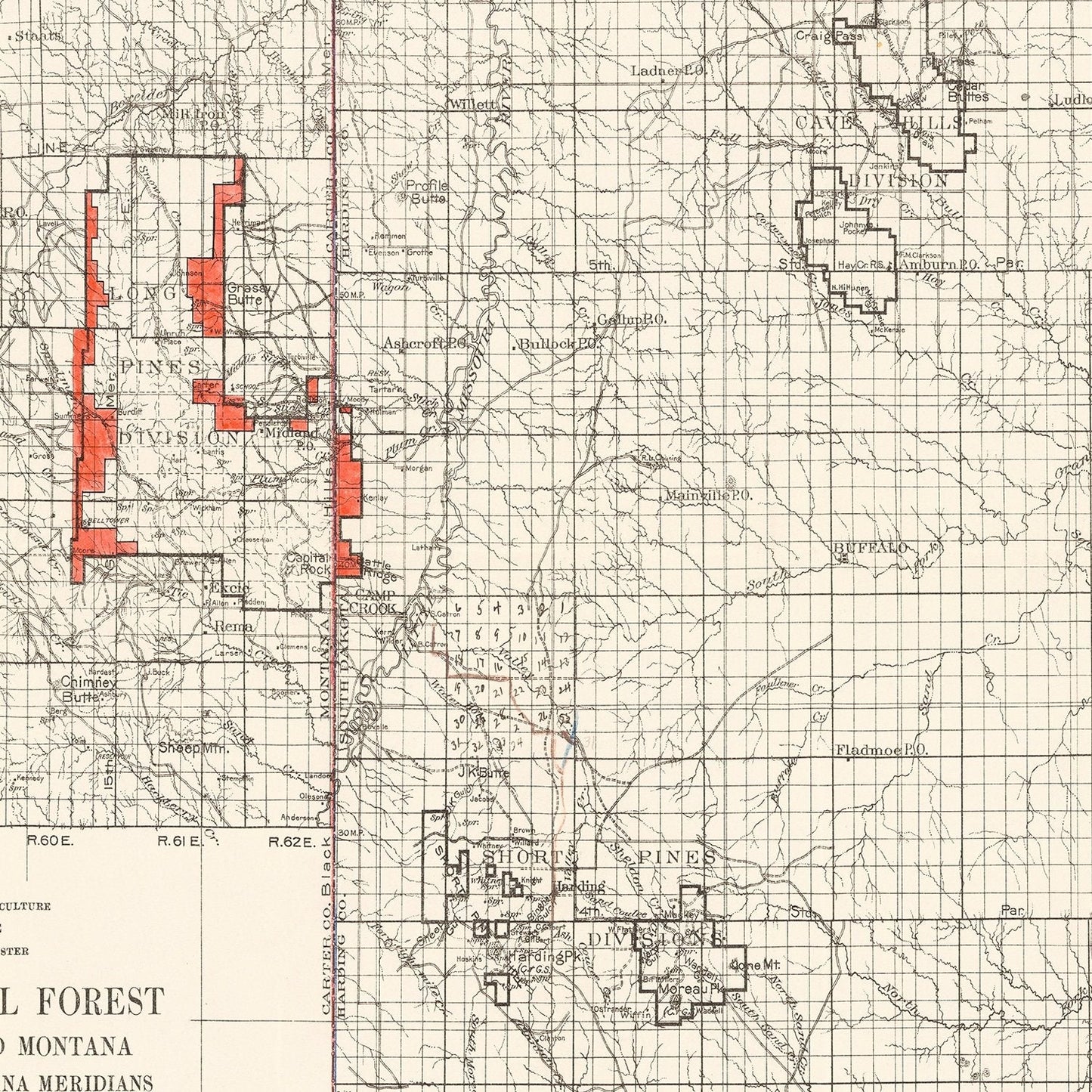 Vintage Sioux National Forest South Dakota Map, 1919