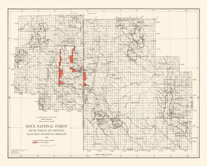 Vintage Sioux National Forest South Dakota Map, 1919