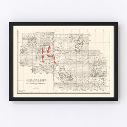 Vintage 1919 Sioux National Forest South Dakota map from US Forest Service cartography, restored print
