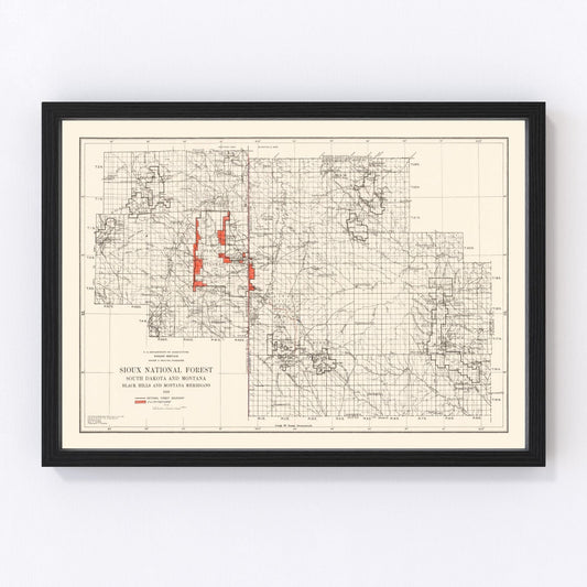 Vintage 1919 Sioux National Forest South Dakota map from US Forest Service cartography, restored print