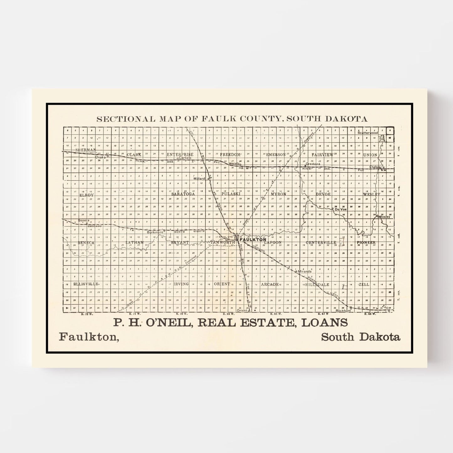 Vintage Map of Faulk County, South Dakota, 1901