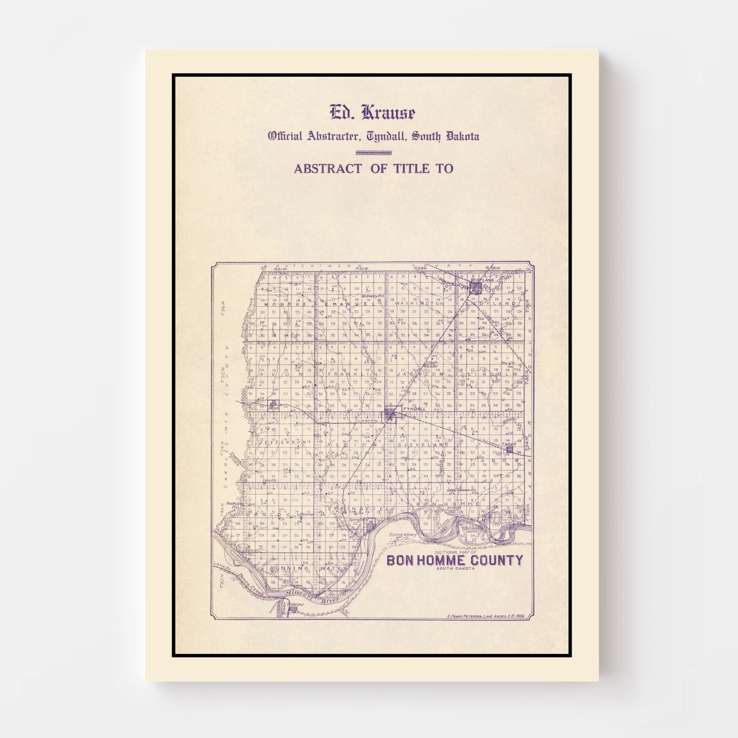 Vintage Map of Bon Homme County, South Dakota, 1906