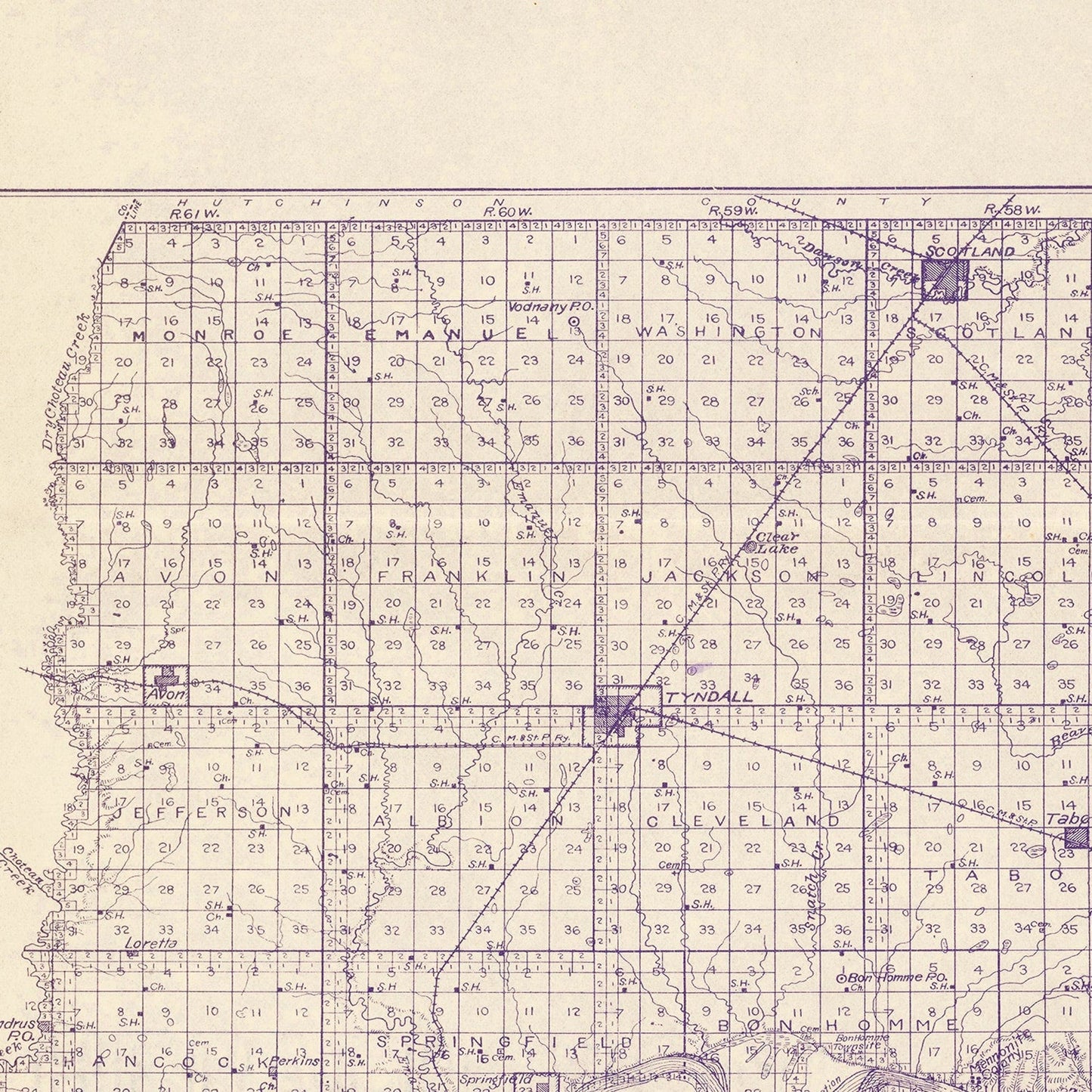 Vintage Map of Bon Homme County, South Dakota, 1906