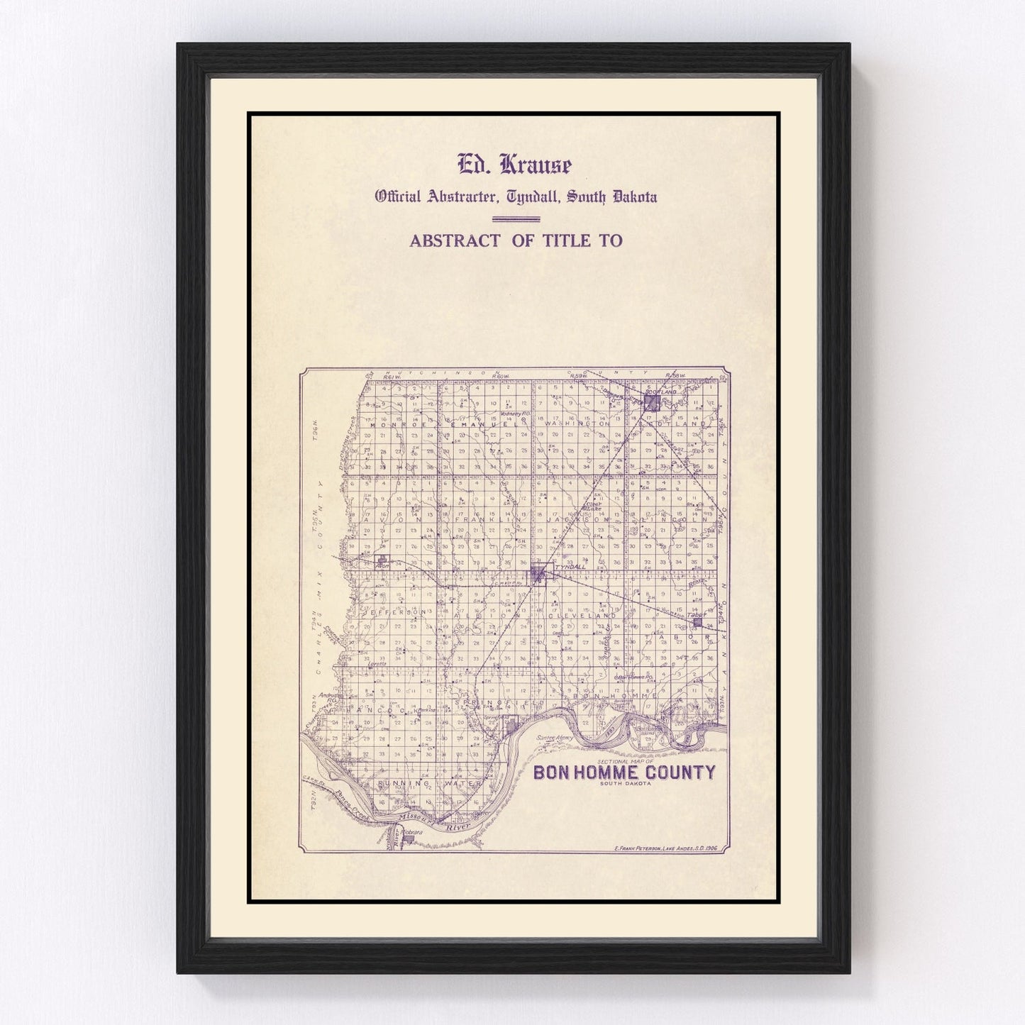 vintage map of Bon Homme County, South Dakota, 1906