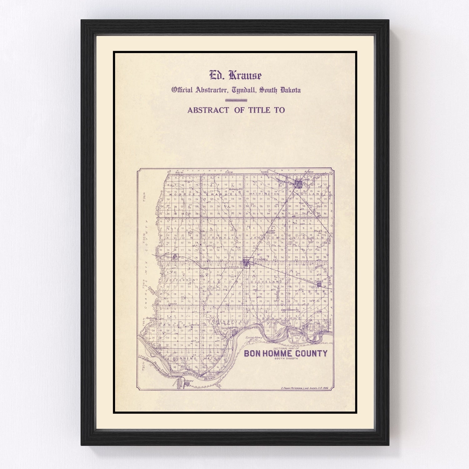 vintage map of Bon Homme County, South Dakota, 1906
