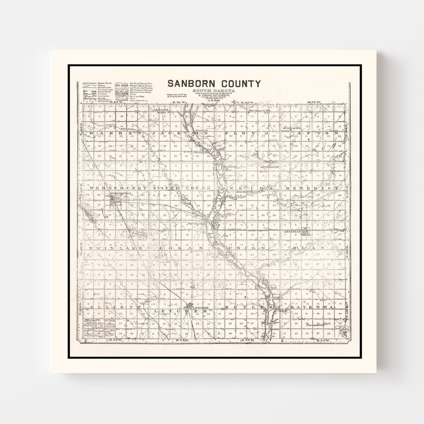 Vintage Map of Sanborn County, South Dakota, 1900