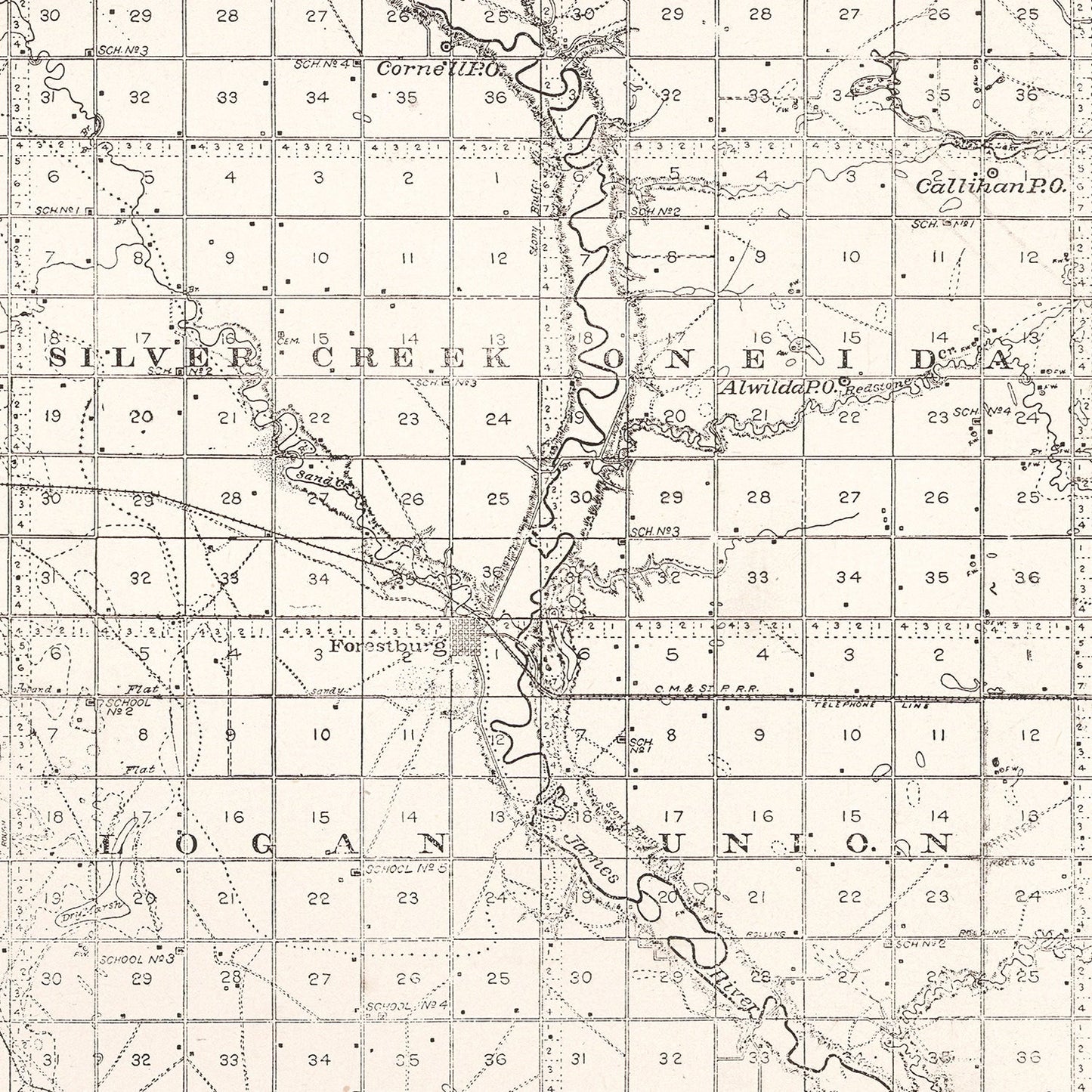 Vintage Map of Sanborn County, South Dakota, 1900